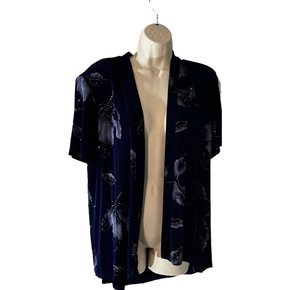 Ladies R & M RICHARDS navy and blue floral short sleeved cardigan dressy church - Picture 4 of 14